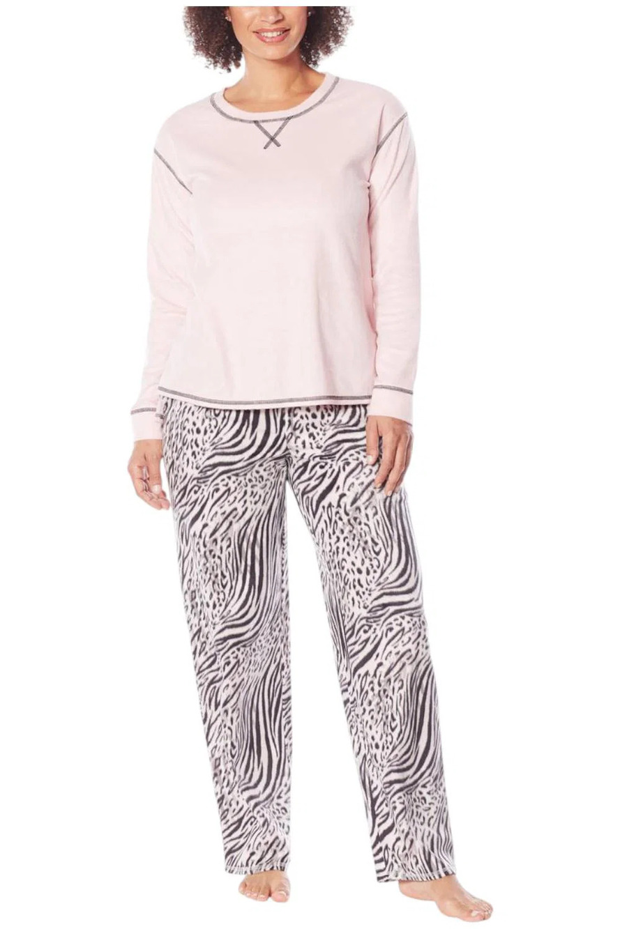 Comfort Code Women's Sueded Microfleece Pj Set Pink/Zebra - Regular
